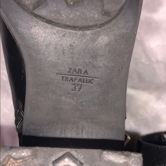 Zara Black Leather/Suede Bootie w Gold Buckles - Picture 5 of 8